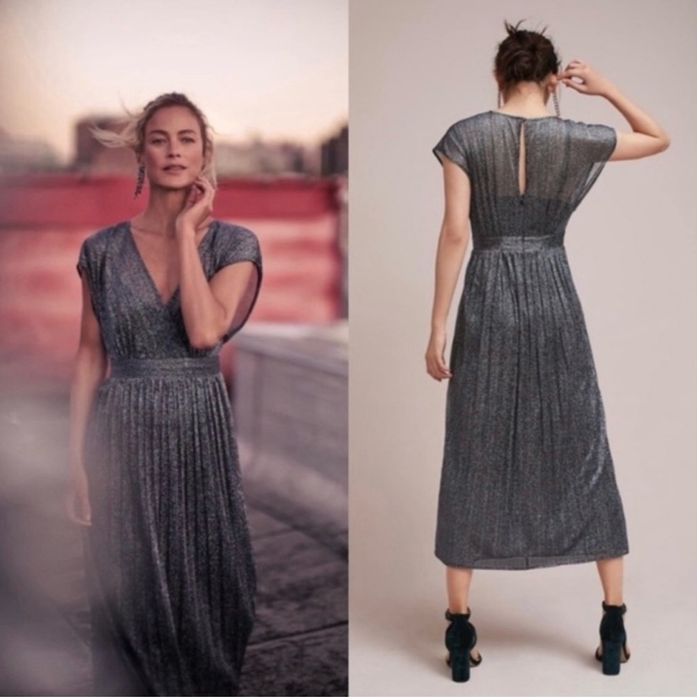 Anthropologie Moulinette Soeurs Vneck Metallic Midi Dress Size 6